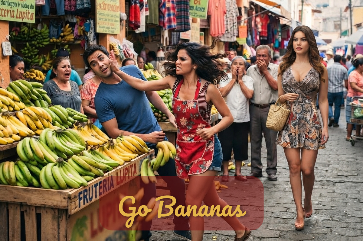 Go Bananas: dueña de una frutería le da una cachetada a su novio mientras los bananos salen volando